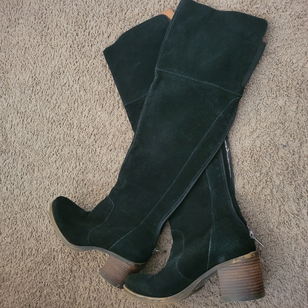 Lucky Brand black suede chunky heel boots 8.5